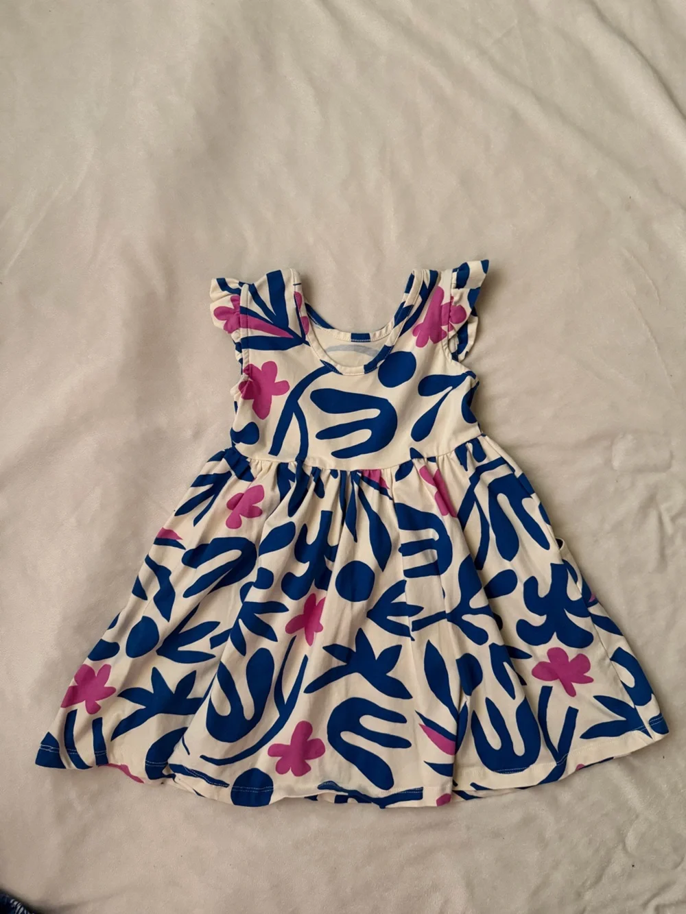 Hanna Andersson White Dress with Bold Blue and Pink Floral Print